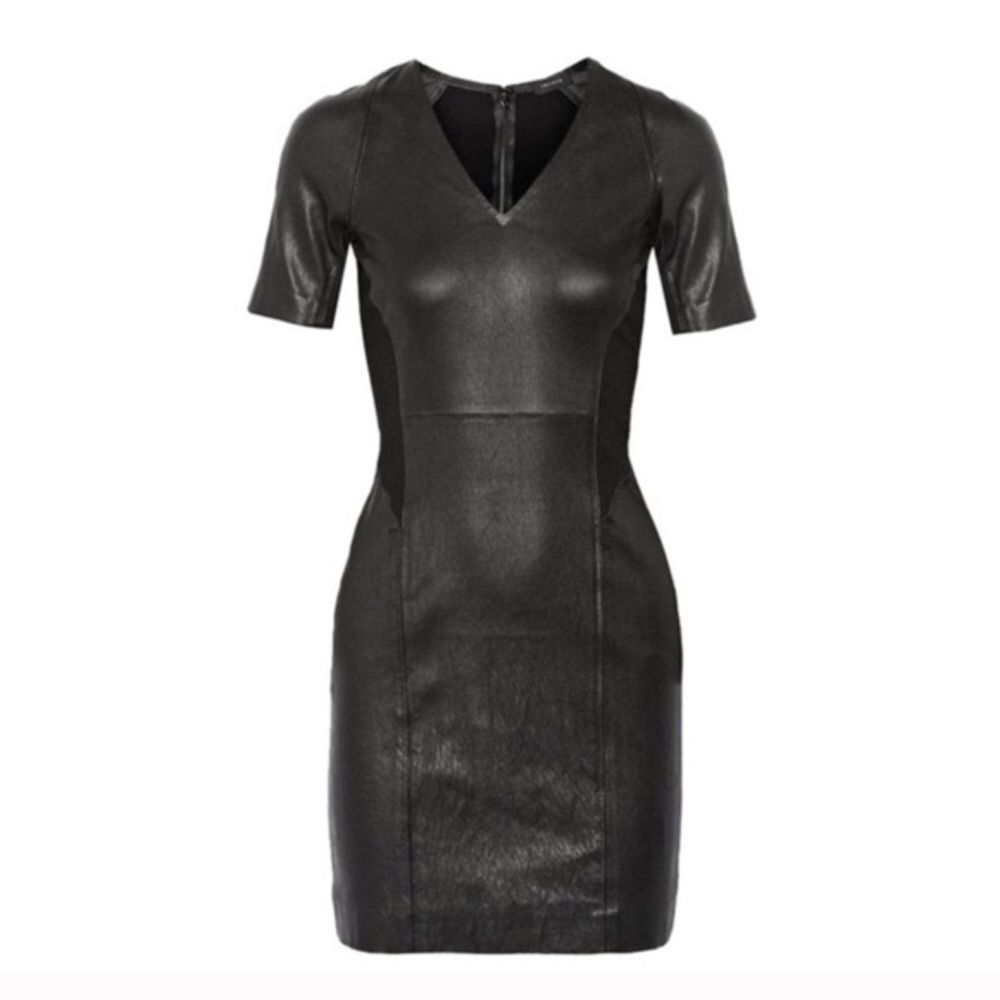 Theory Black Serto Lambskin Leather Dress